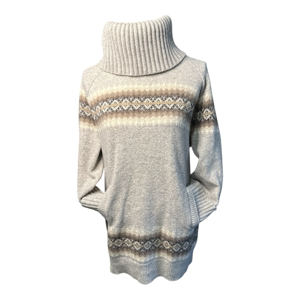 Gap Oversized Fair Isle Tunic Turtleneck Long Wool Sweater Kangaroo Pocket Sz S
